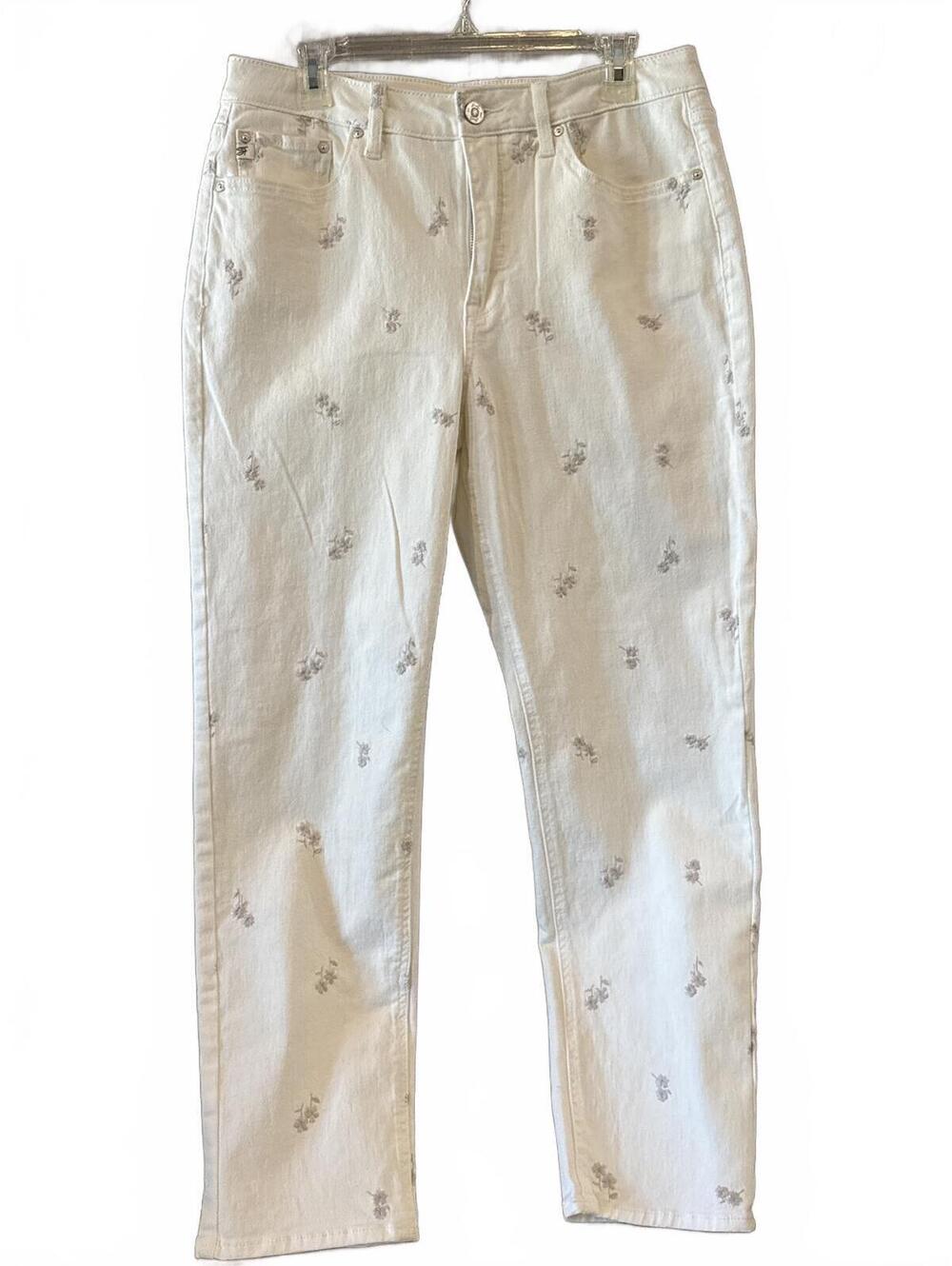 Seven7 White Embroidered Floral Jeans Size 10